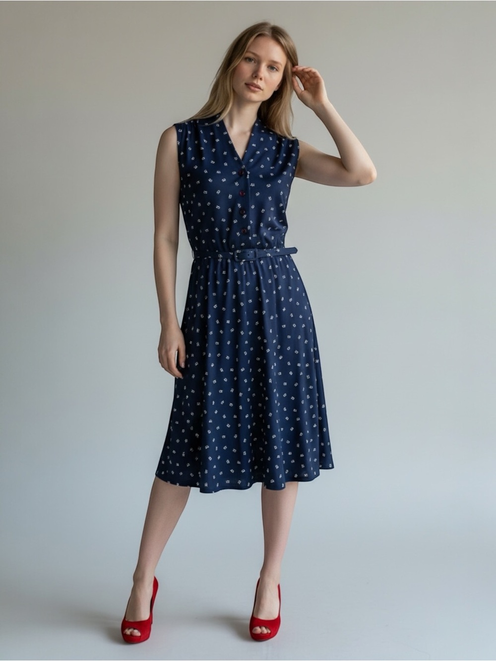 Union Made Vintage Navy Nautical Sleeveless Shirt Dress Sz 8 Preppy Retro Belted